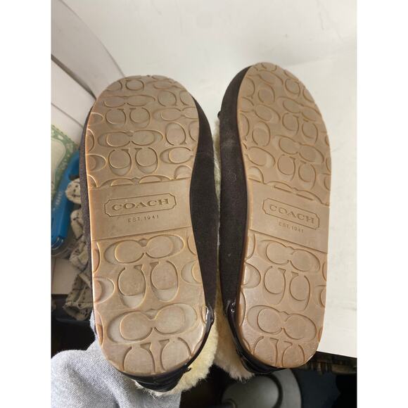 Coach Arleen Moccasins Shearling Fur Brown Slippers 9W NEW - Picture 7 of 11
